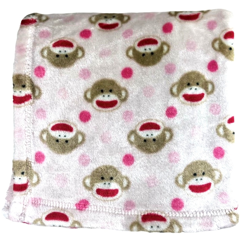 Baby Starter Pink Monkey Face Polka Dot Blanket Soft Lovey htf Security Girl